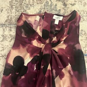 LOFT Burgundy and Cream Floral Sleeveless Dress